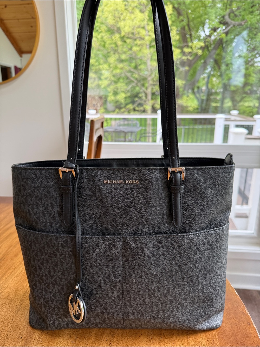 Michael Kors Gray MK Signature Tote with silver Accents
